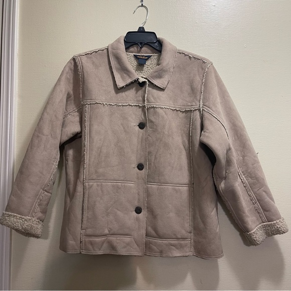 Woolrich Sherpa Lined Suede Barn Jacket country cabin western farm warm chore L - Picture 1 of 12